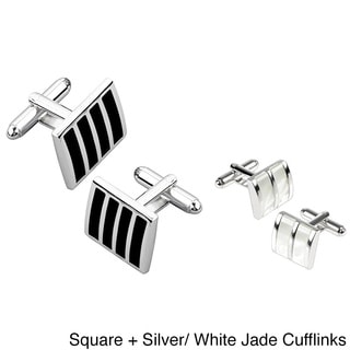 Zodaca Black/ Silver Square Striped Cufflinks