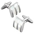 BasAcc Nickel-plated Silvertone Striped White Jade Camber Cufflinks