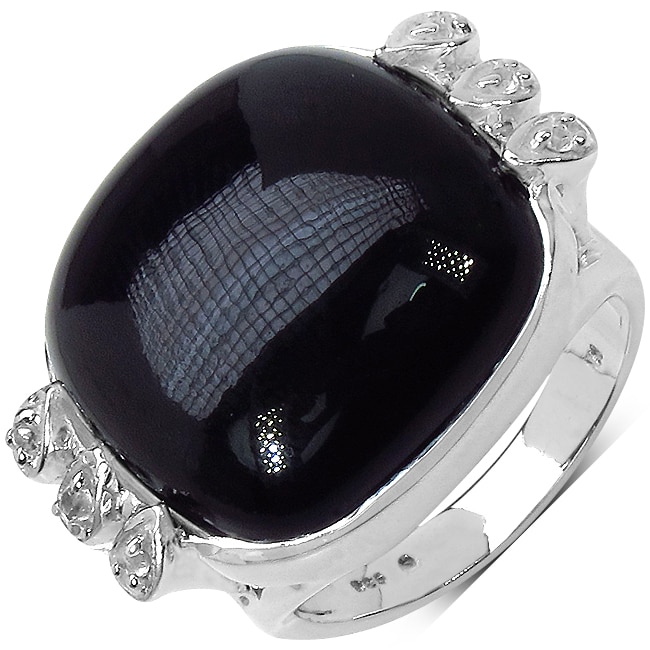 Malaika Sterling Silver Black Onyx and White Topaz Ring