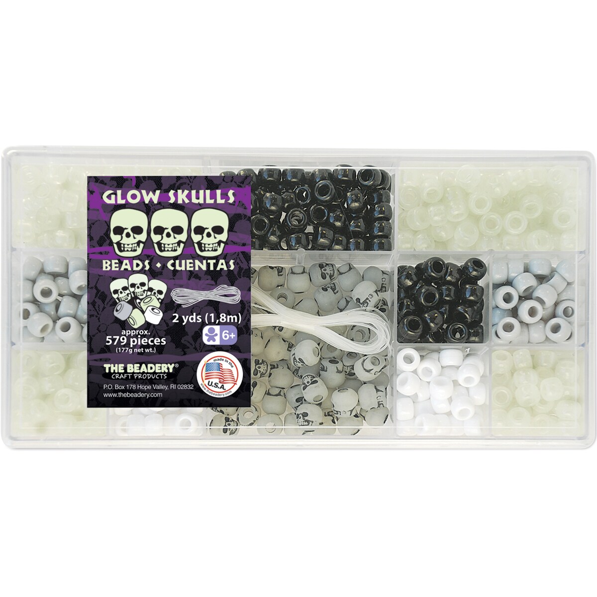 Bead Box Kit 579 Beads/pkg glow Skulls