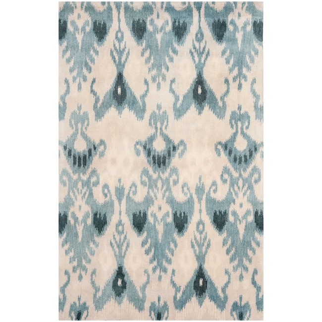 Handmade Ikat Silver/ Blue Wool Rug (9' x 12')