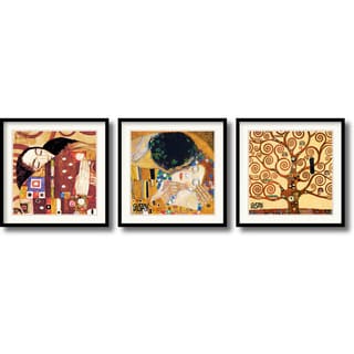 --->  Gustav Klimt 'Fulfillment, Kiss and Tree of Life: Black Satin' Framed Art Print Set 25 x 25-inch (Each)