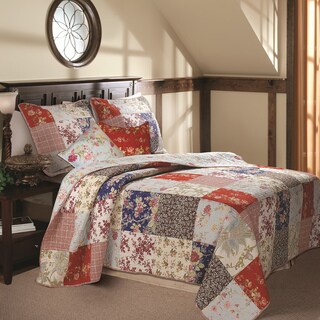 Amelia Deluxe 5-piece Floral/Plaid Vermicelli Quilted Bedspread Set