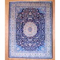 Persian Hand-knotted Mashad Navy/ Beige Wool Rug (9'10 x 12'9)