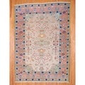 Afghan Hand-knotted Vegetable Dye Ivory/ Salmon Wool Rug (9'4 x 13'4)