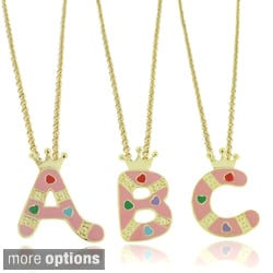 Molly and Emma 18k Gold overlay Enamel Heart Design Children's Initial Pendant