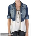 Journee Collection Juniors Cropped Leopard Print Denim Jacket