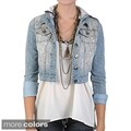 Journee Collection Juniors Cropped Snake Print Hooded Denim Jacket