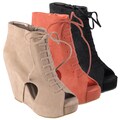 Journee Collection Women's 'Camilla-2' Cut-out Lace-up Wedge Bootie