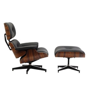 Buy Online Eaze Black Leather/ Palisander Wood Lounge Chair
