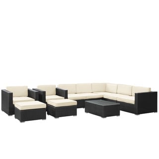 Buy Cheap Avia Outdoor Wicker Patio 10-piece Sectional Sofa Set in Espresso with White Cushions