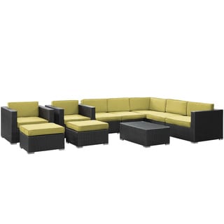 Best Shopping Avia Outdoor Wicker Patio 10-piece Sectional Sofa Set in Espresso with Peridot Cushions