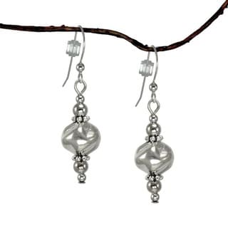 Jewelry by Dawn Silver Glass-nugget/Pewter-spacer Bead Dangle Earrings