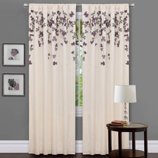 Ivory/ Purple Faux Silk 84-inch Flower Drop Curtain Panel