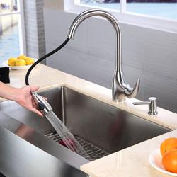 Kraus Stainless Steel Farmhouse Kitchen Sink/ Faucet/ Soap Dispenser