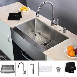 Kraus Stainless Steel Farmhouse Kitchen Sink/ Faucet/ Soap Dispenser
