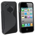 Black 'S' Shaped TPU Rubber Case for Apple iPhone 4