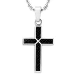 Stainless Steel Black Carbon Fiber Cross Necklace