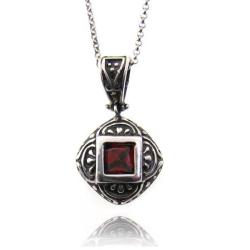 Sterling Silver Red Cubic Zirconia Tuscany Necklace