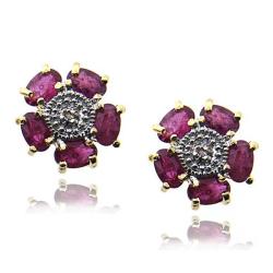 18k Gold over Sterling Silver Ruby and Diamond Accent Earrings