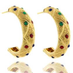 18k Gold over Sterling Silver Enamel Half-hoop Earrings