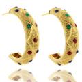 18k Gold over Sterling Silver Enamel Half-hoop Earrings