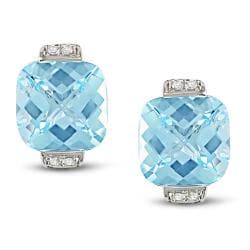 Miadora 10k White Gold Blue Topaz and Diamond Earrings