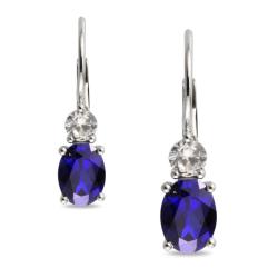 Sterling Silver Created Blue and White Sapphire Earrings