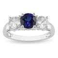 10k White Gold Created Blue and White Sapphire 3-stone Ring