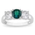 10k White Gold Created Emerald and White Sapphire 3-stone Ring