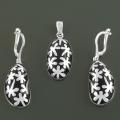 Silver Enamel Floral Earrings and Pendant Set (Thailand)