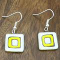 Fused Glass Yellow Square on White Square Earrings (Chile)