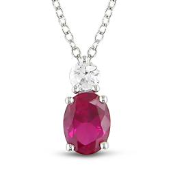 Sterling Silver Created Ruby and White Sapphire Necklace