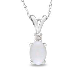 10k White Gold Opal and Diamond Fashion Necklace