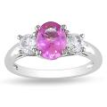 Miadora Sterling Silver Created Pink and White Sapphire 3-stone Ring