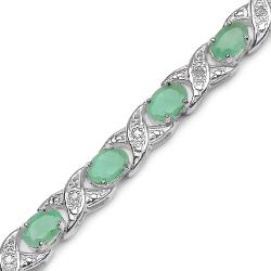 Sterling Silver Emerald and 1/10ct TDW Diamond Bracelet (I-J, I2-I3)