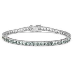 Sterling Silver Square-cut Blue Topaz Line Bracelet