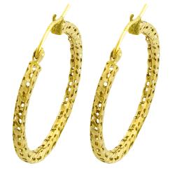 14k Yellow Gold 25-mm Diamond-cut Flat Hoop Earrings