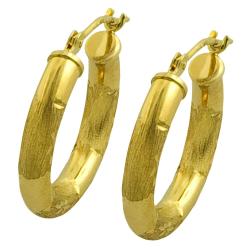 14k Yellow Gold 19-mm Satin/ Polished/ Diamond-cut Hoop Earrings