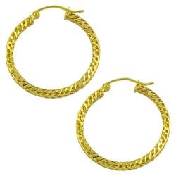 14k Yellow Gold 25-mm Diamond-cut Flat Hoop Earrings