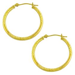 14k Yellow Gold 25-mm Diamond-cut Station Hoop Earrings