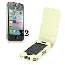 PU Belt Clip Leather Case for Apple iPhone 4 4G with 2 Screen Guard Protectors