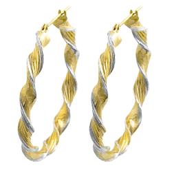 14k Two-tone Gold Twisted Hoop Earrings