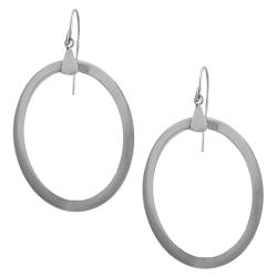 14k White Gold Polished Flat Oval Dangle Earrings