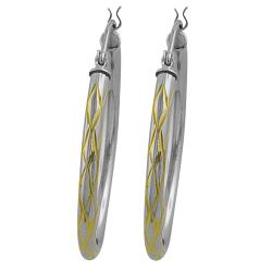 14k Two-tone Gold Diamond-cut Hoop Earrings