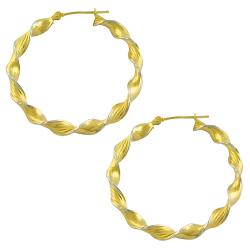 14k Two-tone Gold Twisted Hoop Earrings
