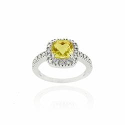 Sterling Silver Citrine and Diamond Accent Square Ring