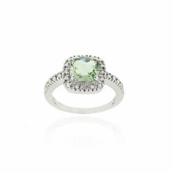 Glitzy Rocks Sterling Silver 1 5/8 CTW Green Amethyst and Diamond Accent Square Ring
