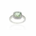 Glitzy Rocks Sterling Silver Green Amethyst and Diamond Accent Square Ring