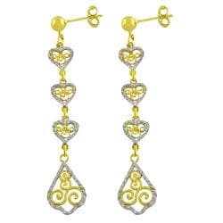 Fremada 14k Two-tone Gold Diamond-cut Filigree Heart Dangle Earrings